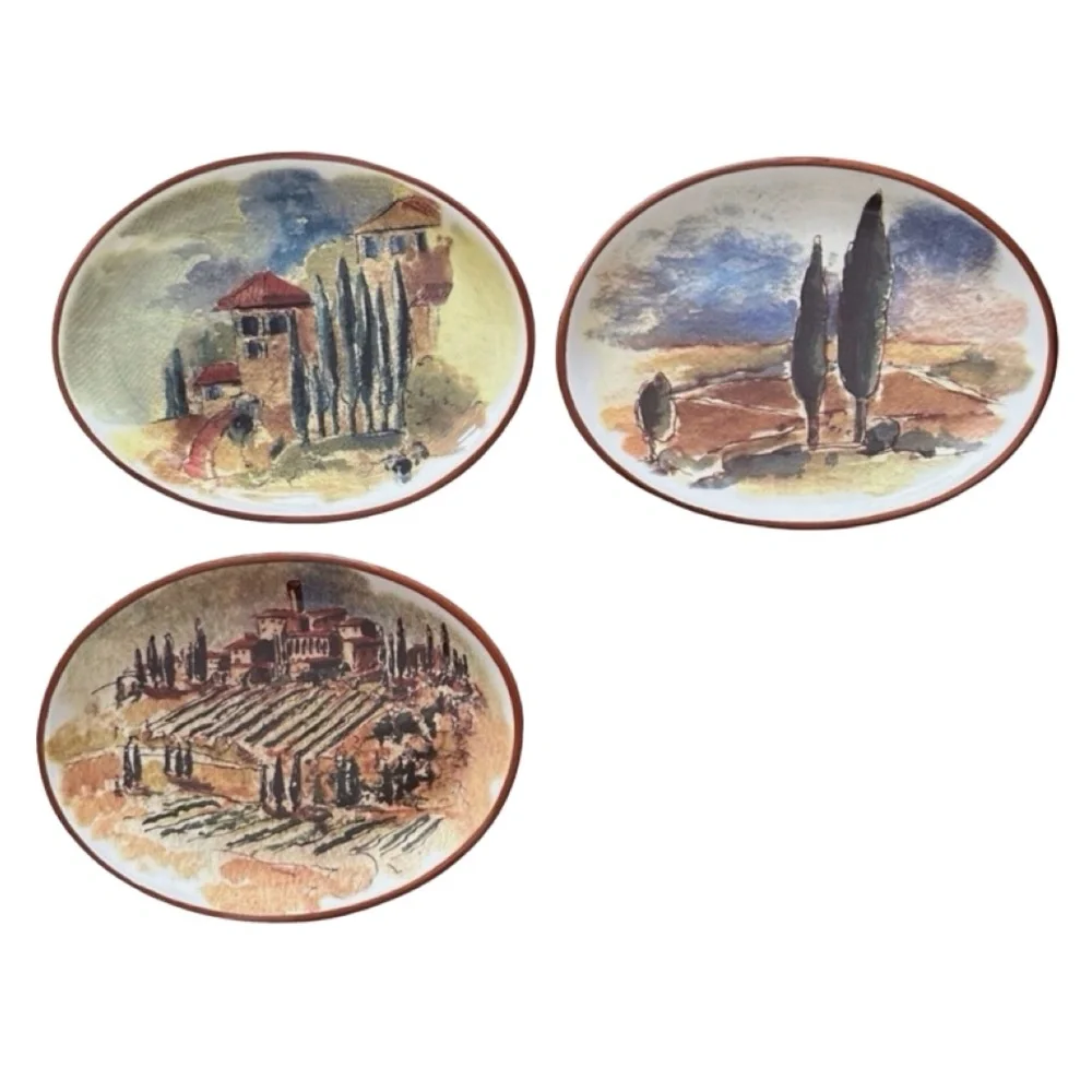WILLIAMS SONOMA Oval Appetizer Plate Tuscany Italy Landscape 7.5”x 6” (set of 3)